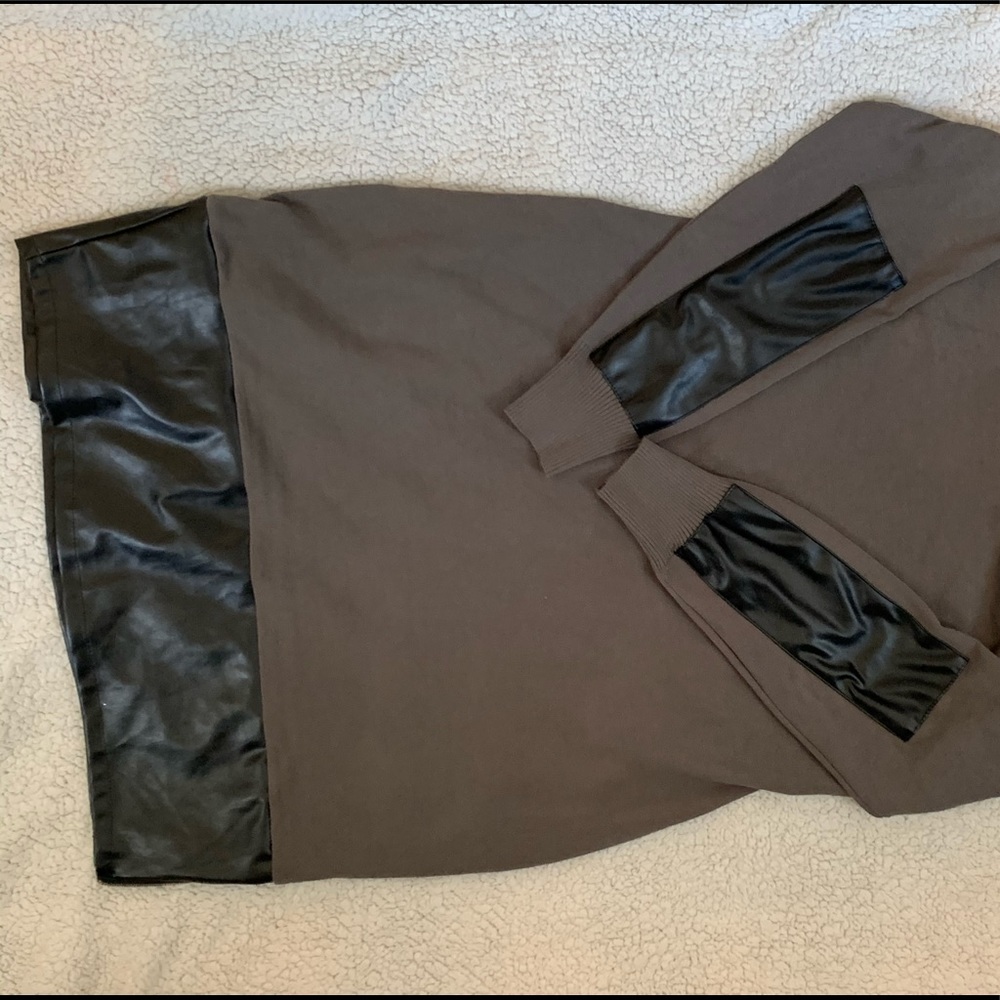 SAY WHAT? : Olive Green Dress w/Faux Leather Trim